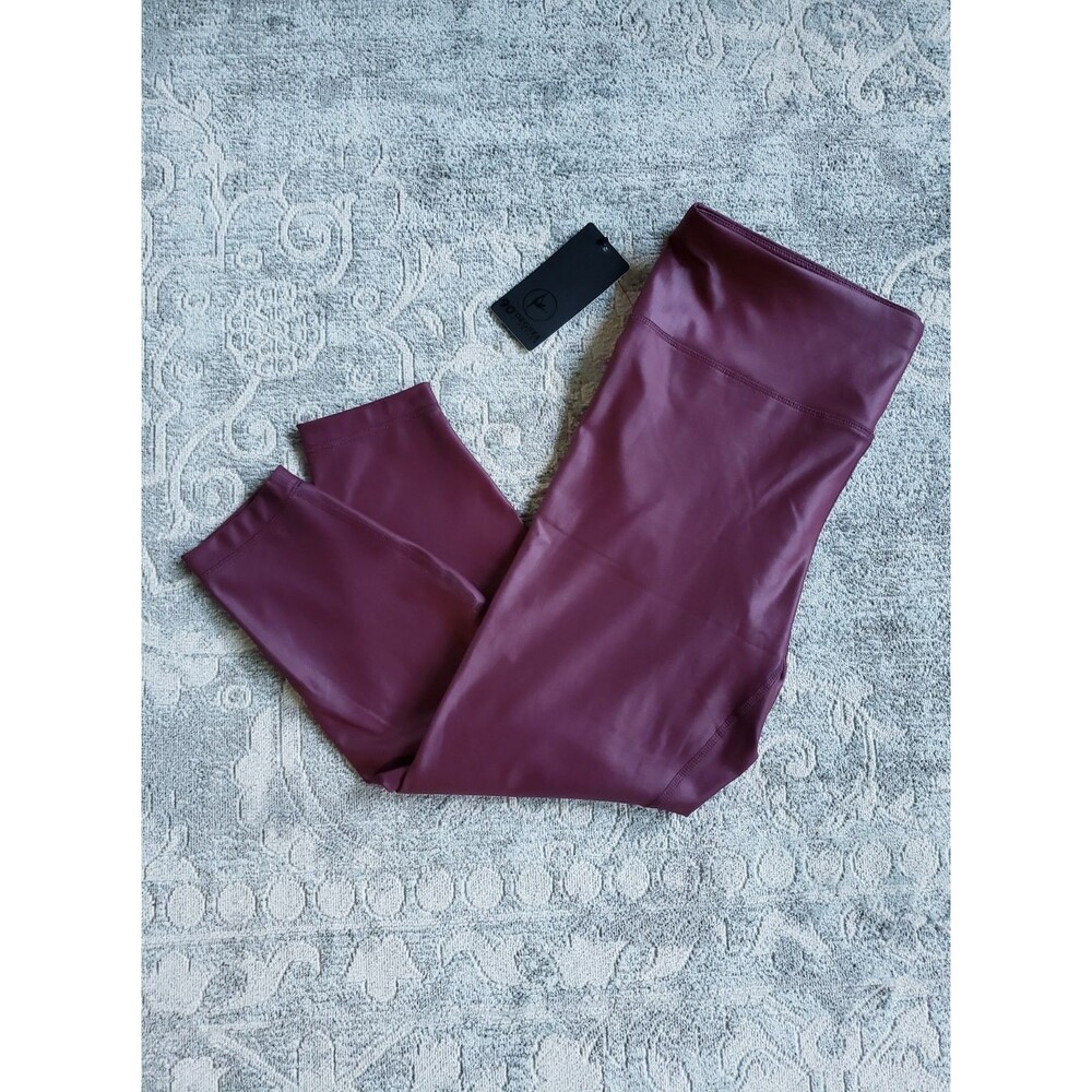 90 Degree By Flex Faux Leather Leggings 1X Maroon High Waist Tummy Control NWT